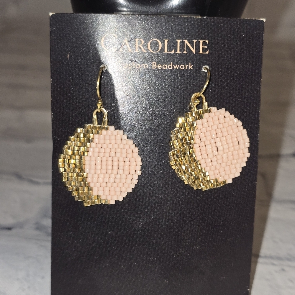 Caroline Custom Beadwork Gold and Pink Earrings